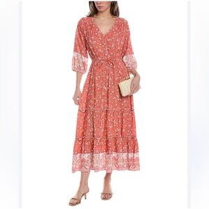 WALKER & WADE Carrie Maxi Dress Size XL Floral‎ Pink Orange BohoMade in Bali
